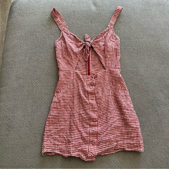 Tularosa Erica Mini Dress Cherry Red White Plaid Gingham XS - Picture 2 of 5